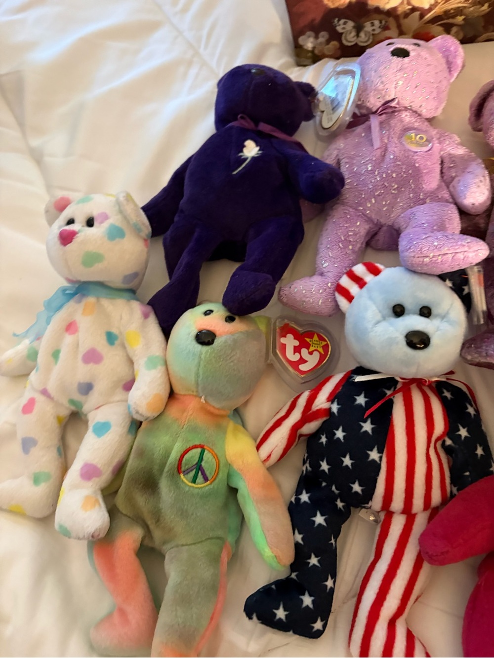 Ty Multicolor & Purple Beanie Baby Bear Lot - Heart & Glitter Designs - Picture 2 of 2